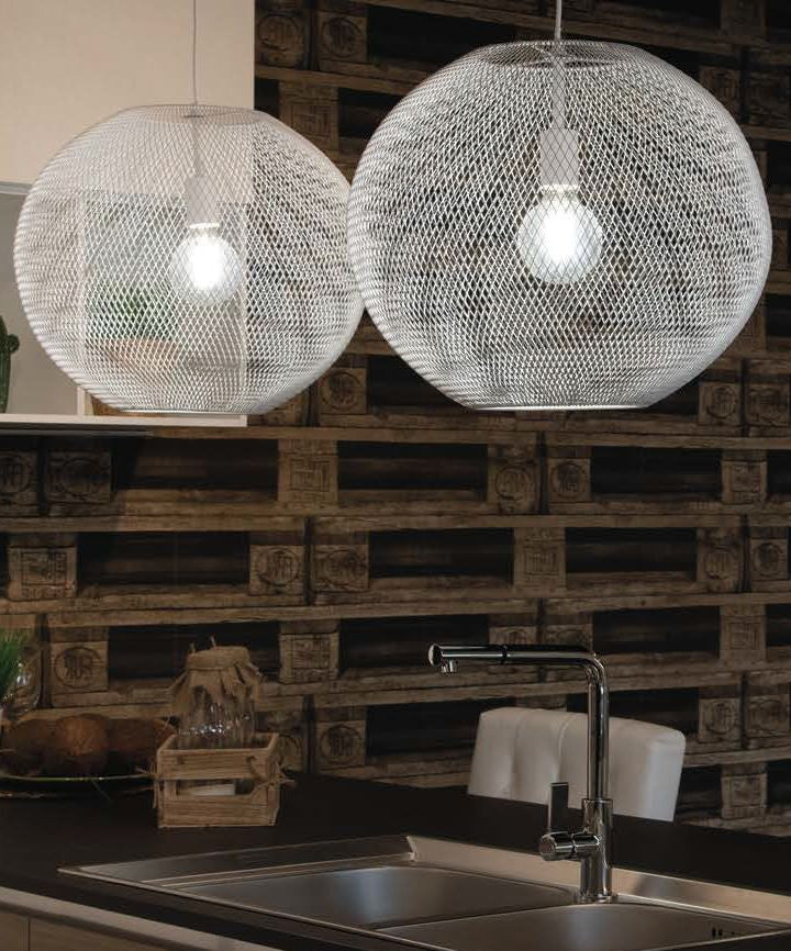 Sospensione sfera rete in metallo bianco 1XE27 non incl. D.50cm ESEDRA Sospensione sfera rete in metallo bianco 1XE27 non incl. D.50cm ESEDRA